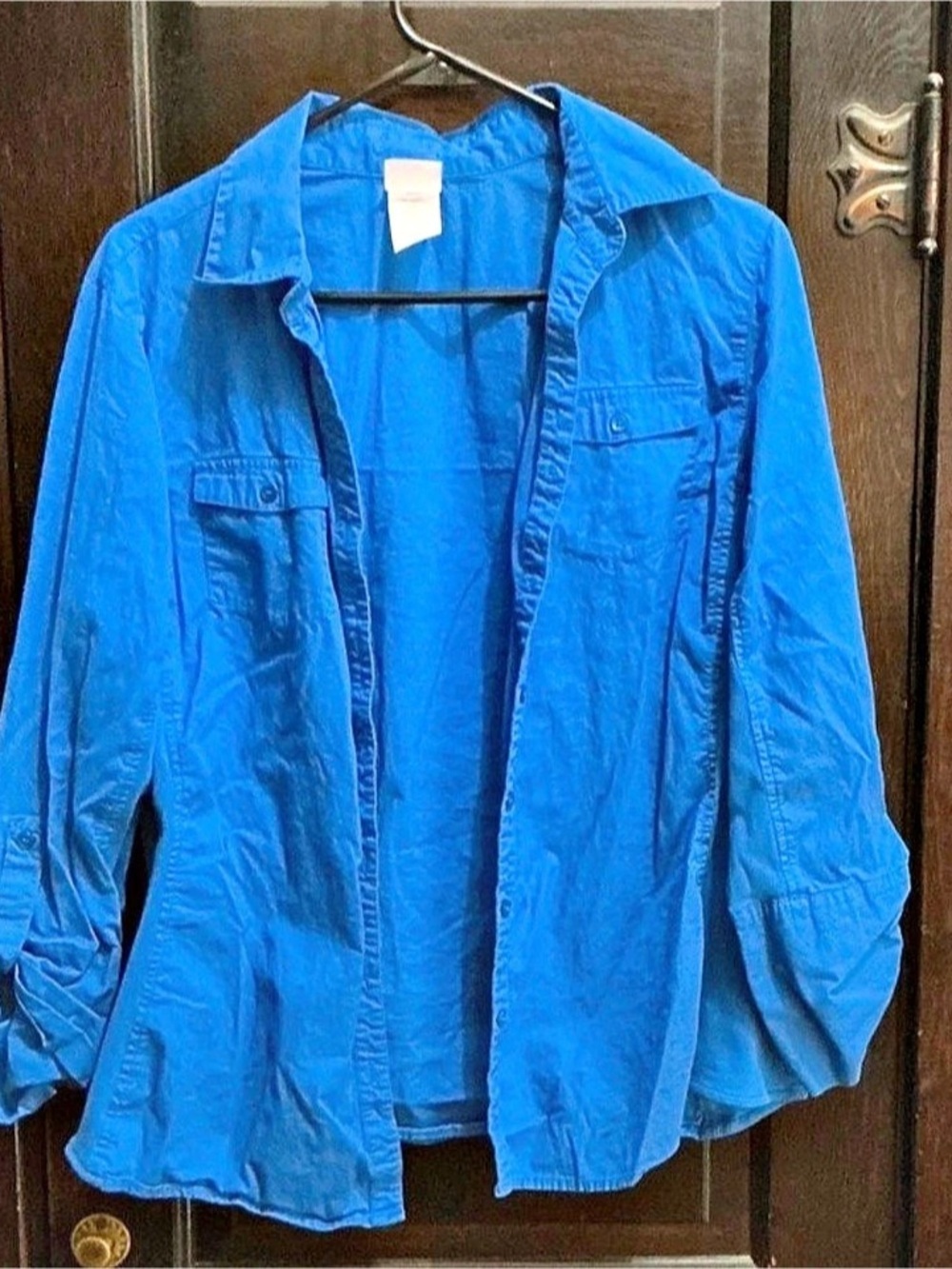 (131) Just My Size Blue Button Down Shirt, Plus Size 1X